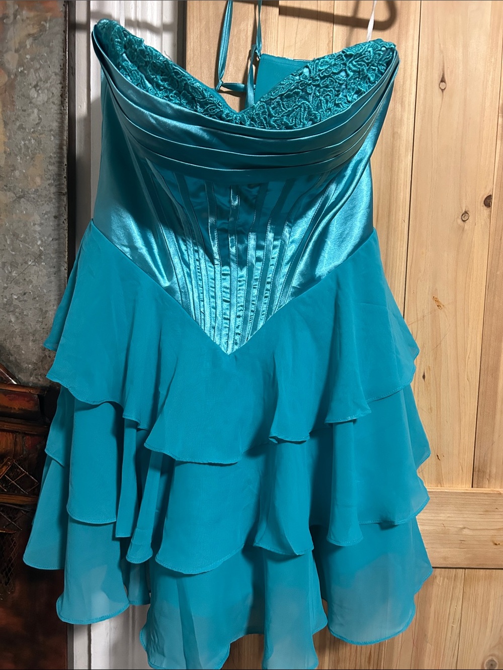Teal Tiered Ruffle Corset & Zip Cocktail Dress - homecoming Women